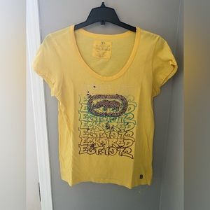 Eckored - Light yellow short sleeve shirt w graffiti pattern & jewels 💠💜💛